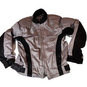 First Gear Mens Motorcycle Jacket Hypertex Padded Vented Mesh Gray‎ Black Small
